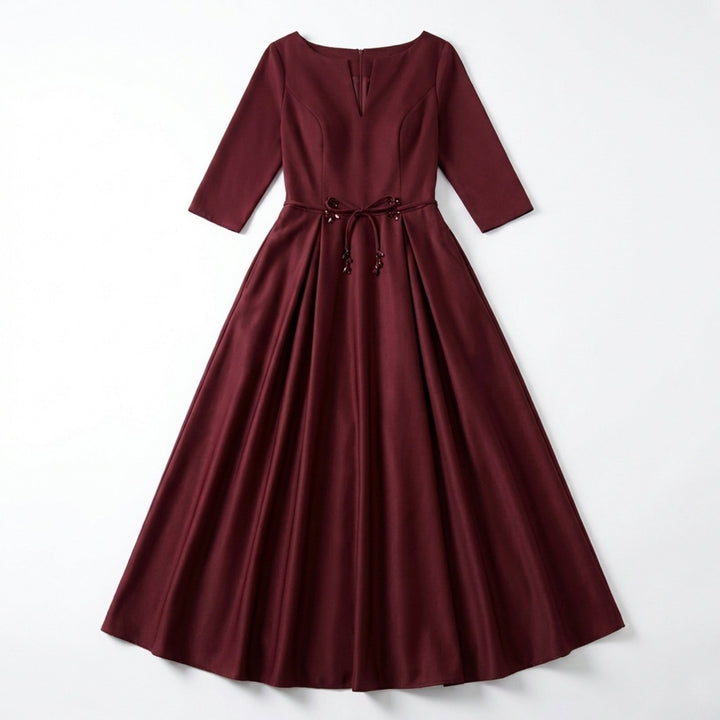Women’s V Neck Midi Dress – A Line Satin