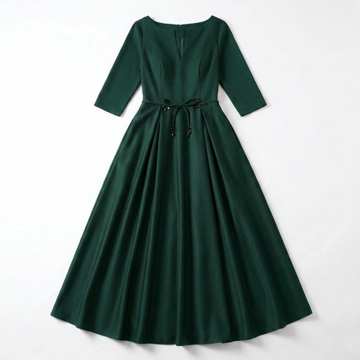 Women’s V Neck Midi Dress – A Line Satin