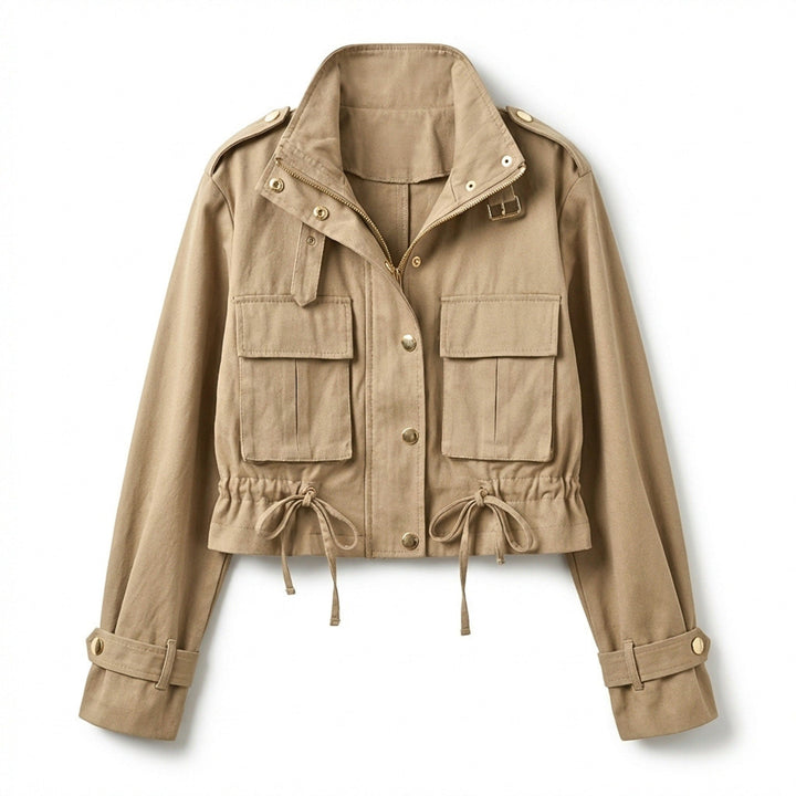 Women’s Cropped Utility Jacket – Drawstring Zip Front