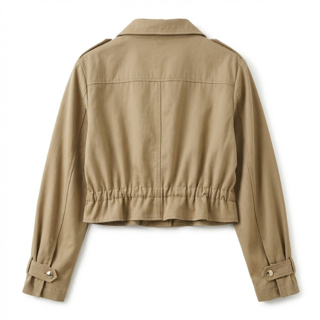 Women’s Cropped Utility Jacket – Drawstring Zip Front