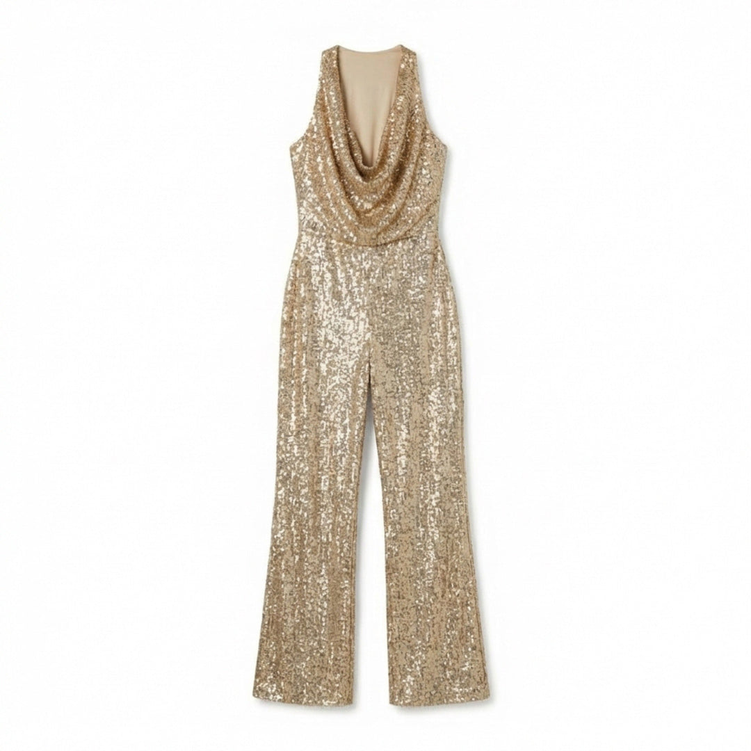 Women’s Halter Neck Jumpsuit – Wide Leg Draped Front