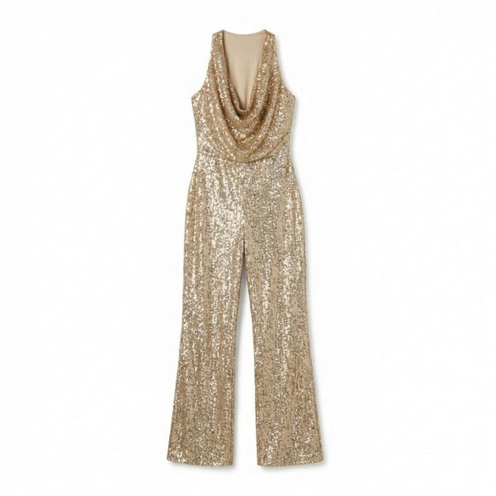 Women’s Halter Neck Jumpsuit – Wide Leg Draped Front