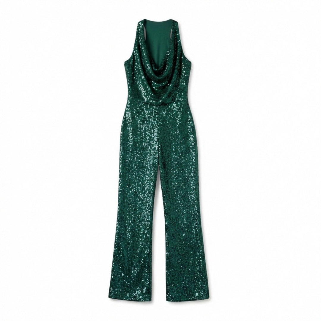 Women’s Halter Neck Jumpsuit – Wide Leg Draped Front