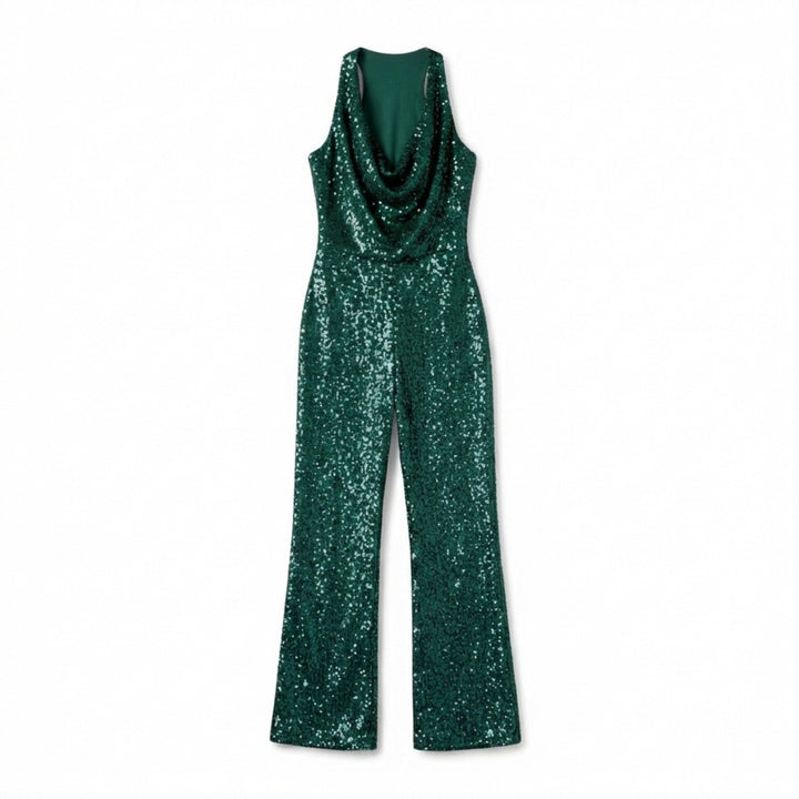 Women’s Halter Neck Jumpsuit – Wide Leg Draped Front