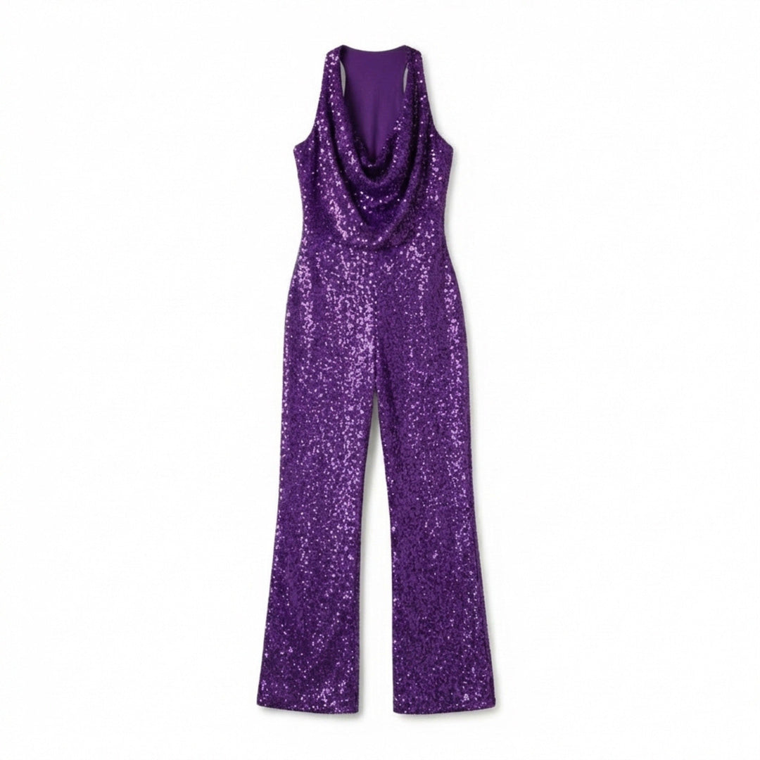 Women’s Halter Neck Jumpsuit – Wide Leg Draped Front