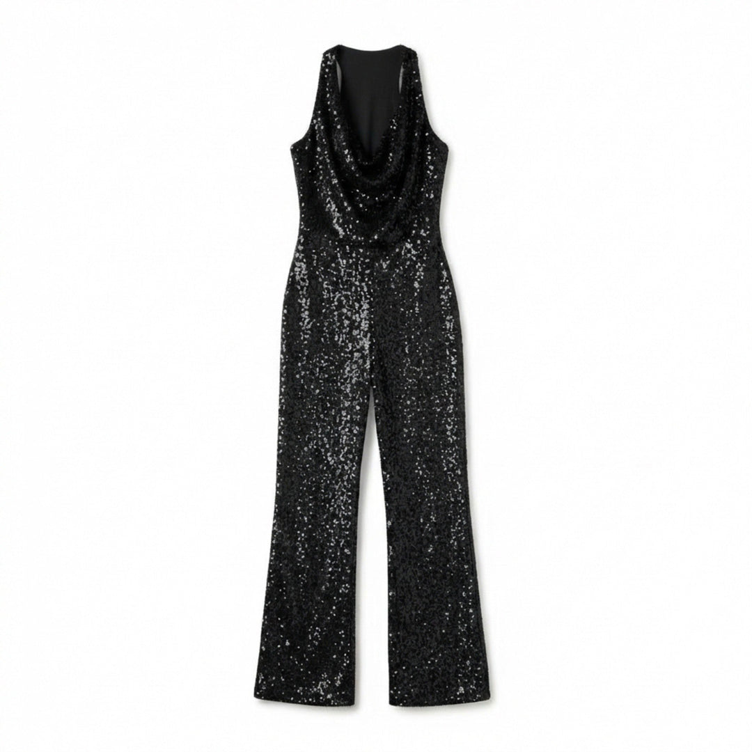 Women’s Halter Neck Jumpsuit – Wide Leg Draped Front