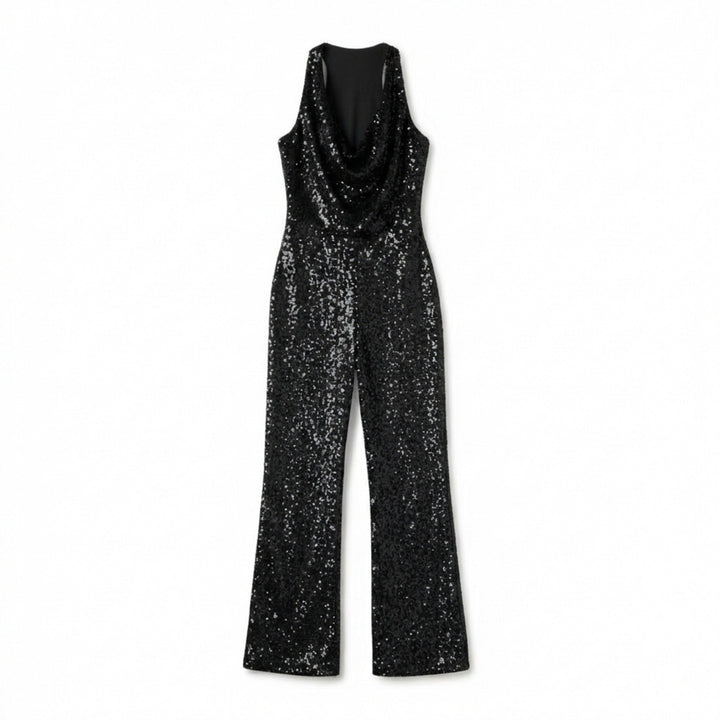 Women’s Halter Neck Jumpsuit – Wide Leg Draped Front