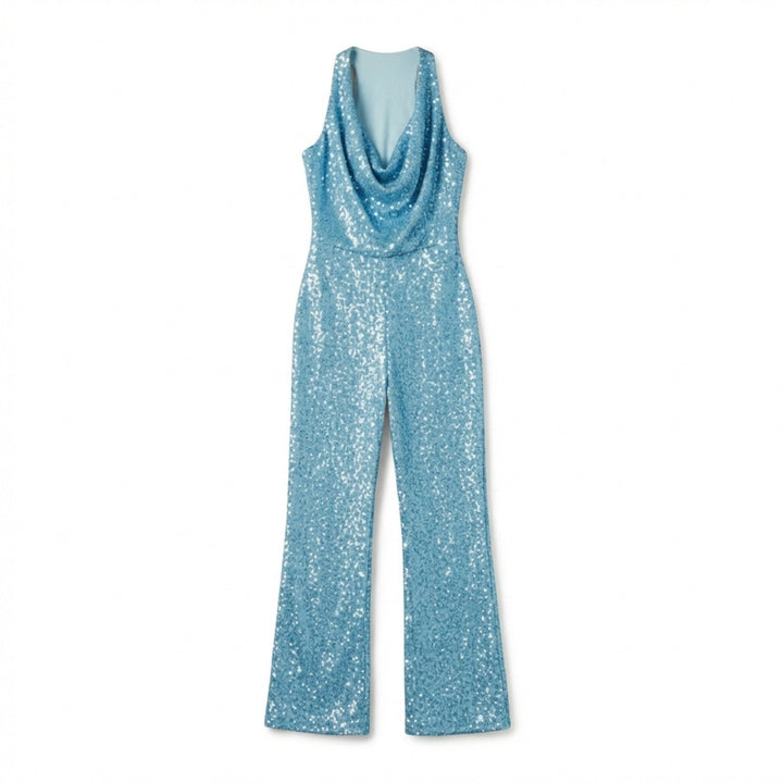 Women’s Halter Neck Jumpsuit – Wide Leg Draped Front