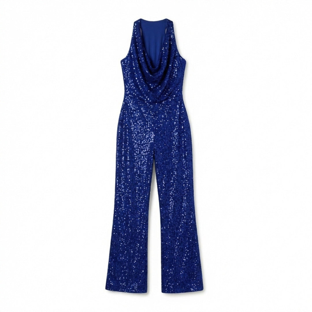 Women’s Halter Neck Jumpsuit – Wide Leg Draped Front