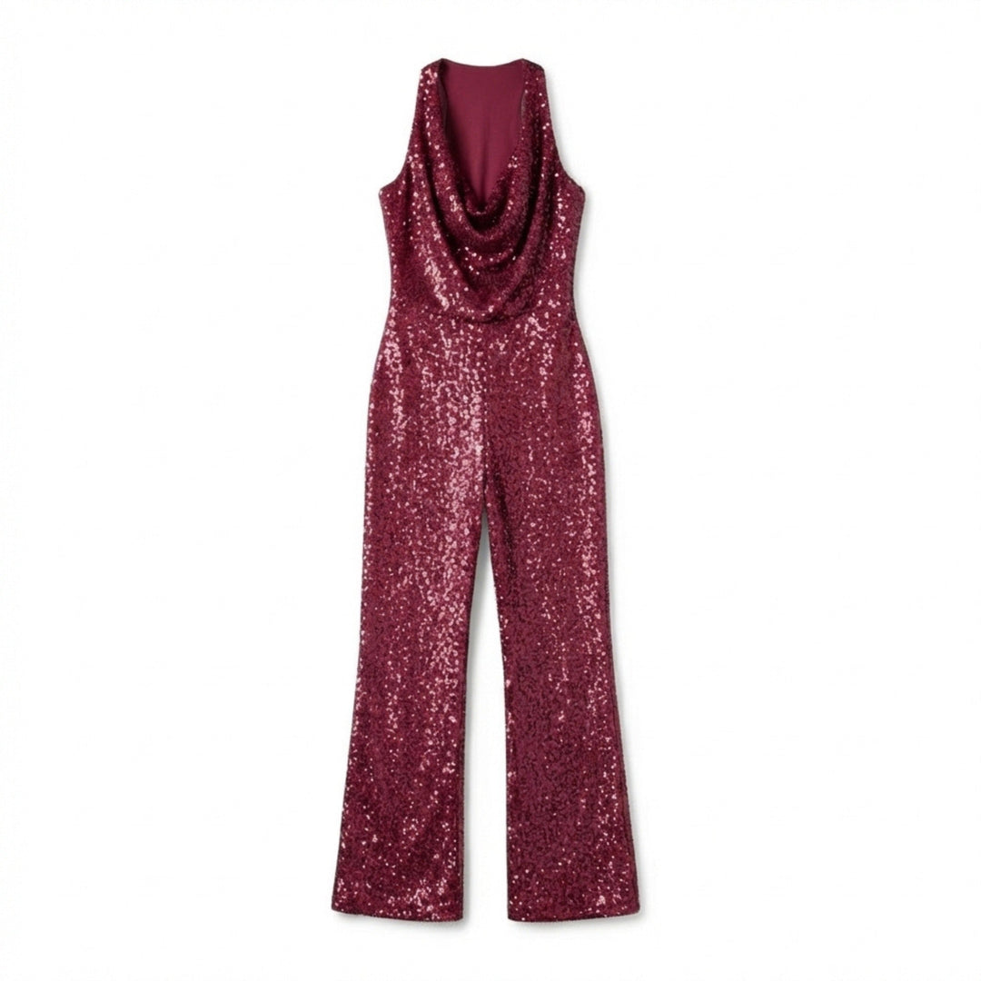 Women’s Halter Neck Jumpsuit – Wide Leg Draped Front