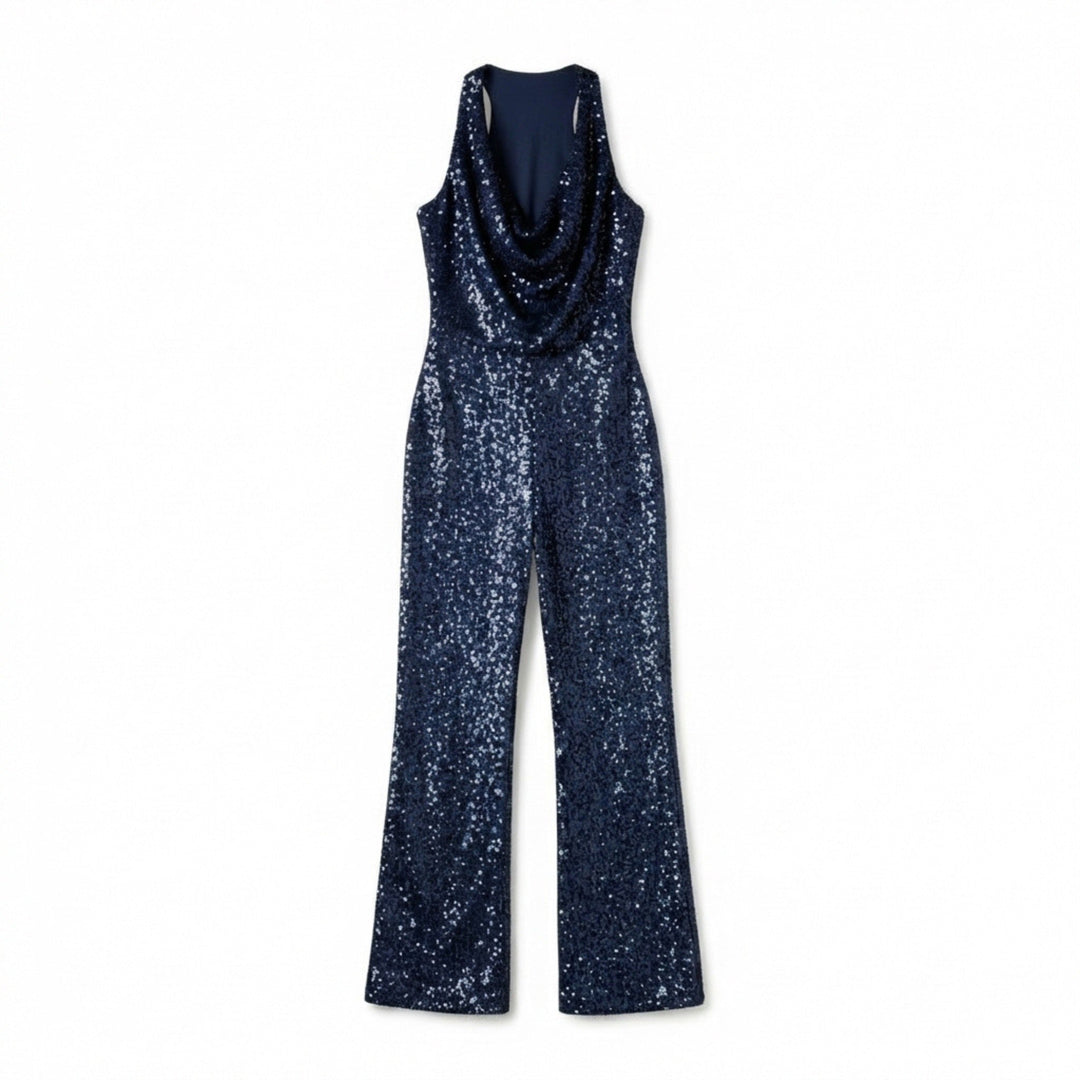 Women’s Halter Neck Jumpsuit – Wide Leg Draped Front