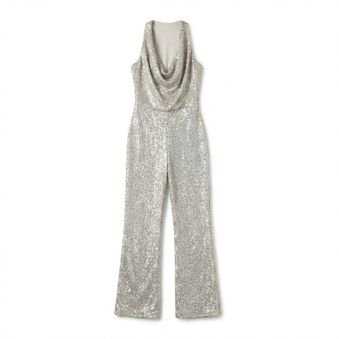 Women’s Halter Neck Jumpsuit – Wide Leg Draped Front