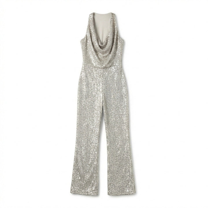 Women’s Halter Neck Jumpsuit – Wide Leg Draped Front