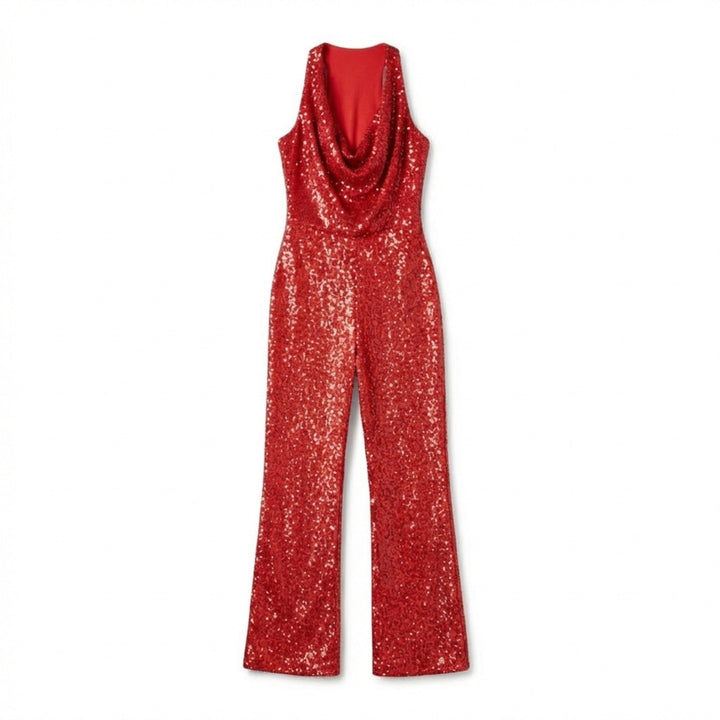 Women’s Halter Neck Jumpsuit – Wide Leg Draped Front