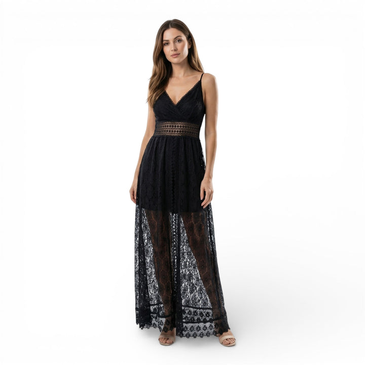 Women’s Lace Culotte Jumpsuit – V-Neck Long Length