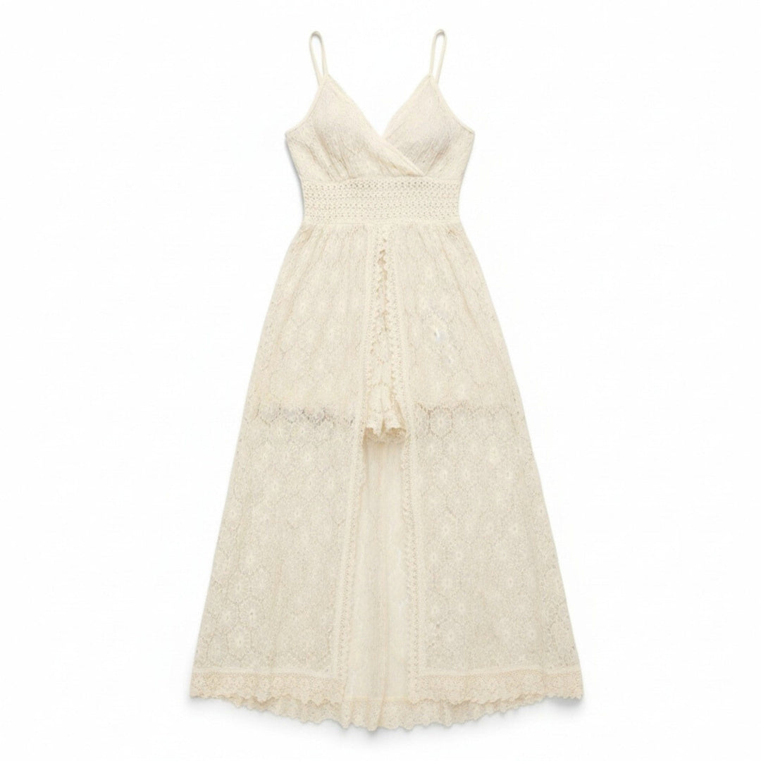 Women’s Lace Culotte Jumpsuit – V-Neck Long Length