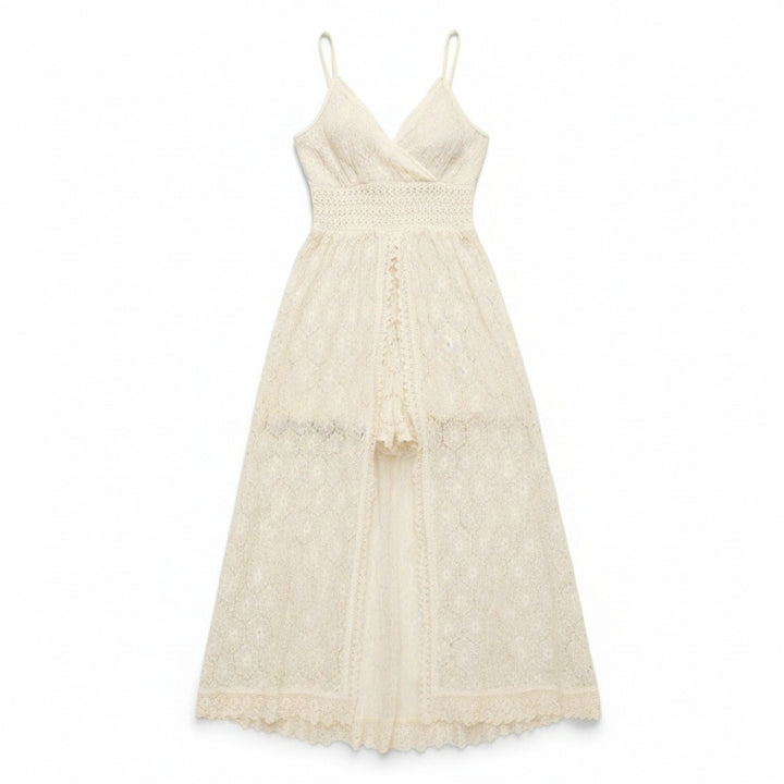 Women’s Lace Culotte Jumpsuit – V-Neck Long Length