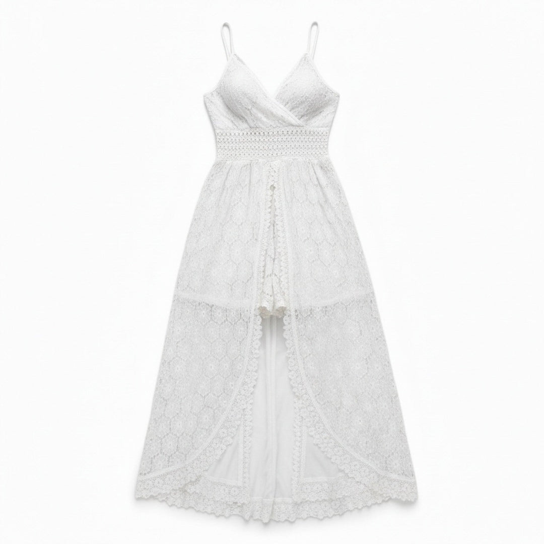 Women’s Lace Culotte Jumpsuit – V-Neck Long Length