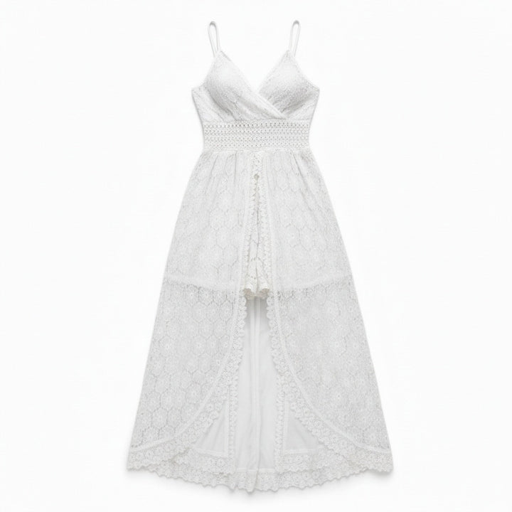 Women’s Lace Culotte Jumpsuit – V-Neck Long Length