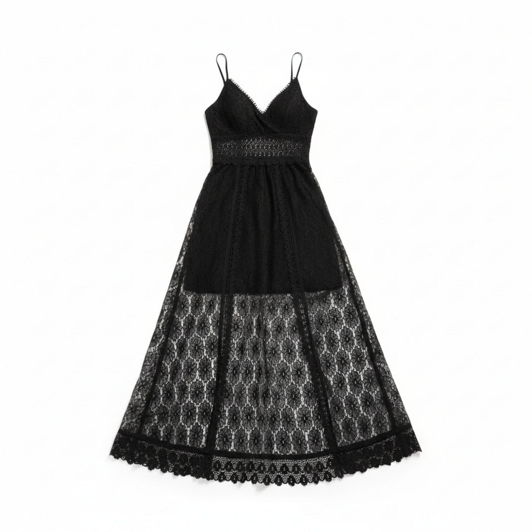 Women’s Lace Culotte Jumpsuit – V-Neck Long Length