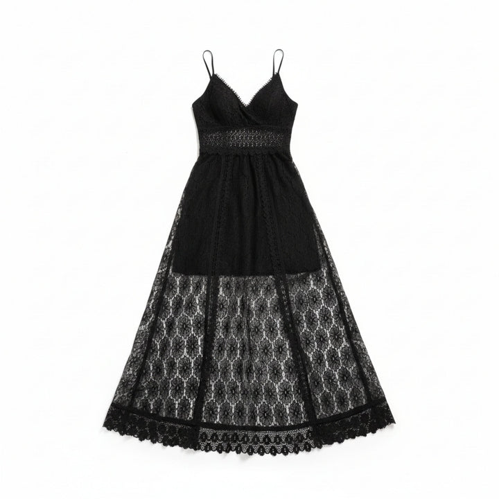 Women’s Lace Culotte Jumpsuit – V-Neck Long Length