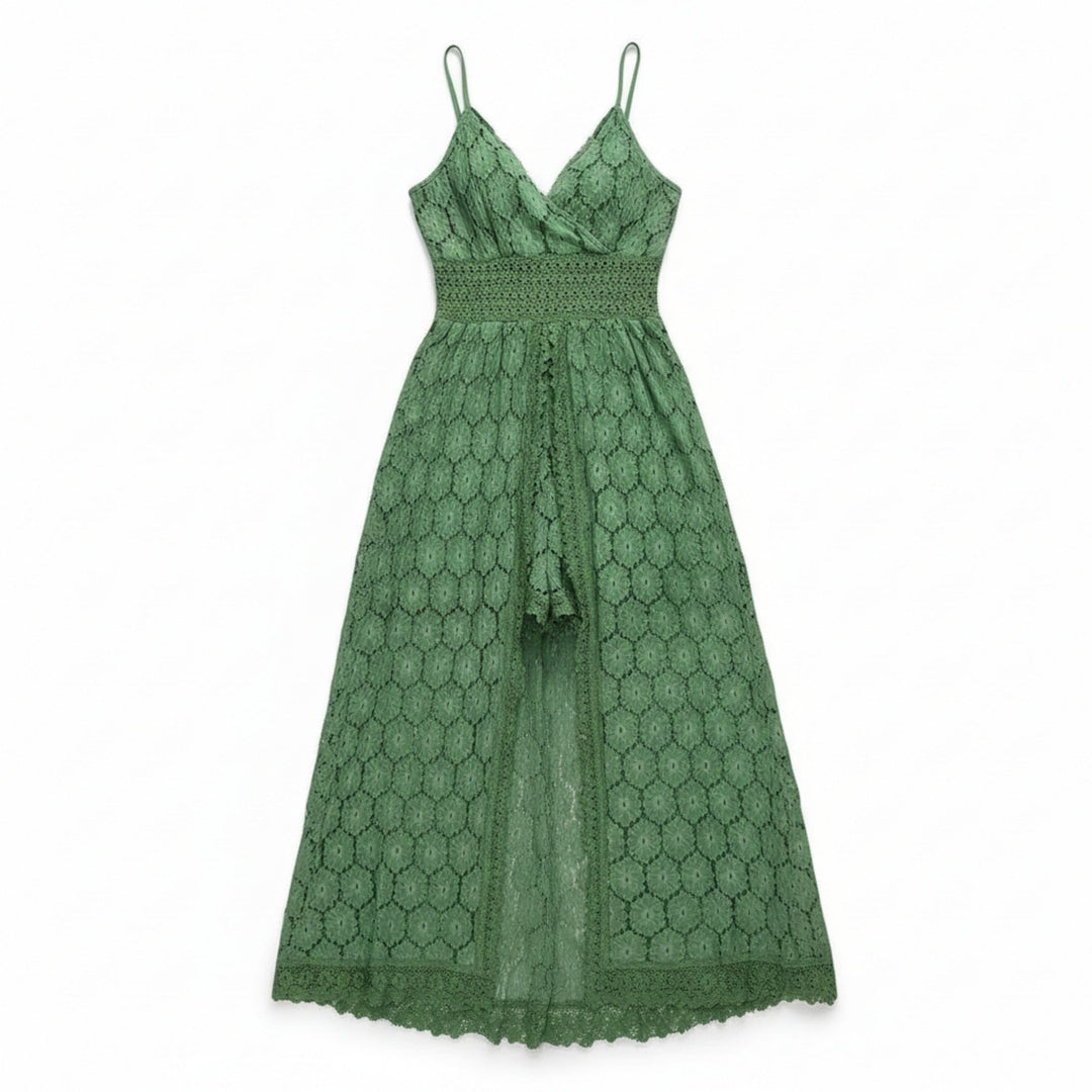 Women’s Lace Culotte Jumpsuit – V-Neck Long Length