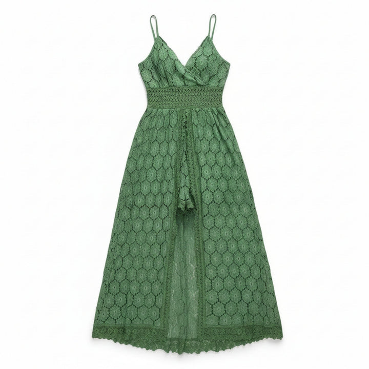 Women’s Lace Culotte Jumpsuit – V-Neck Long Length
