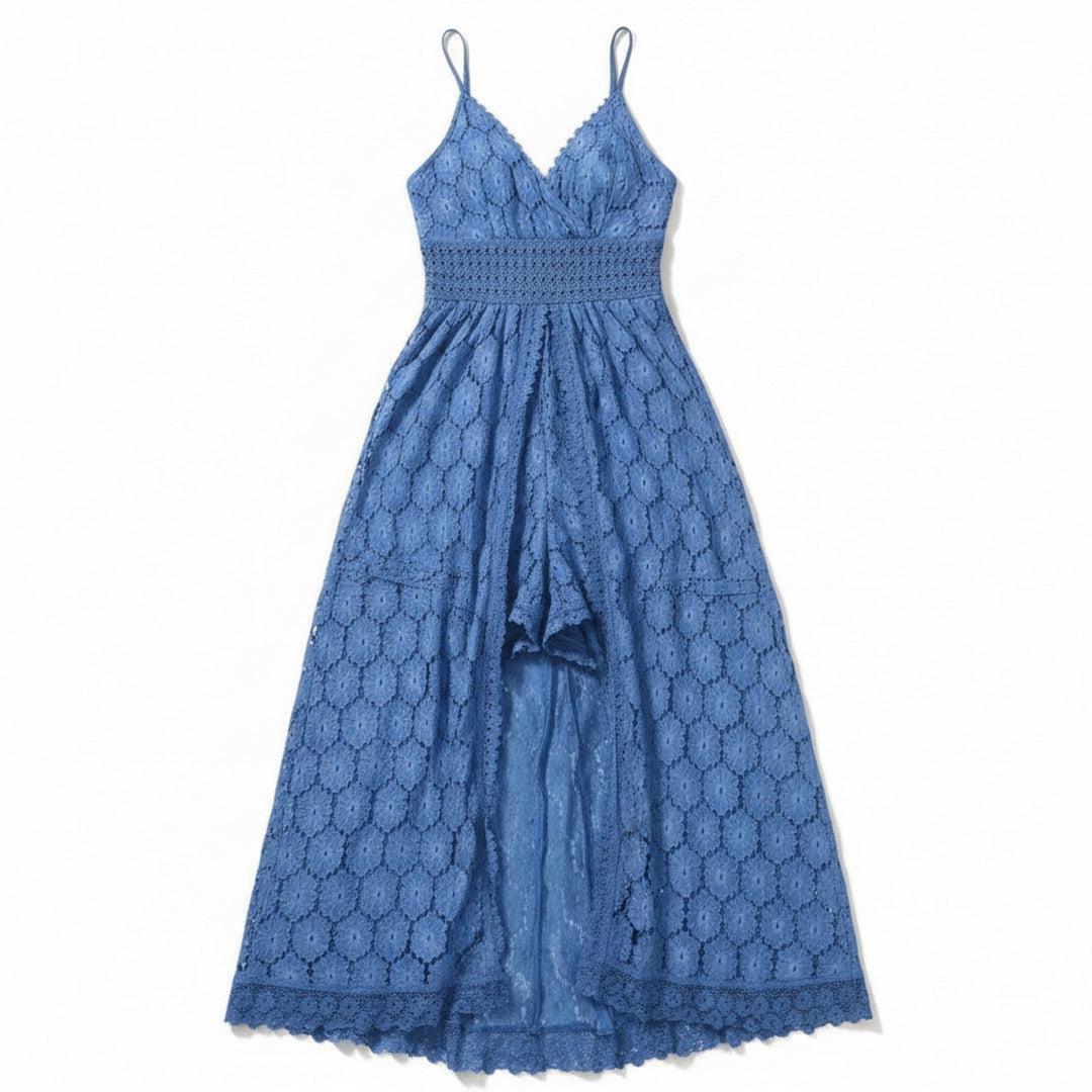 Women’s Lace Culotte Jumpsuit – V-Neck Long Length