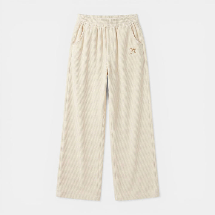 Women’s Ribbed Straight-Leg Pants – Embroidered Detail Design