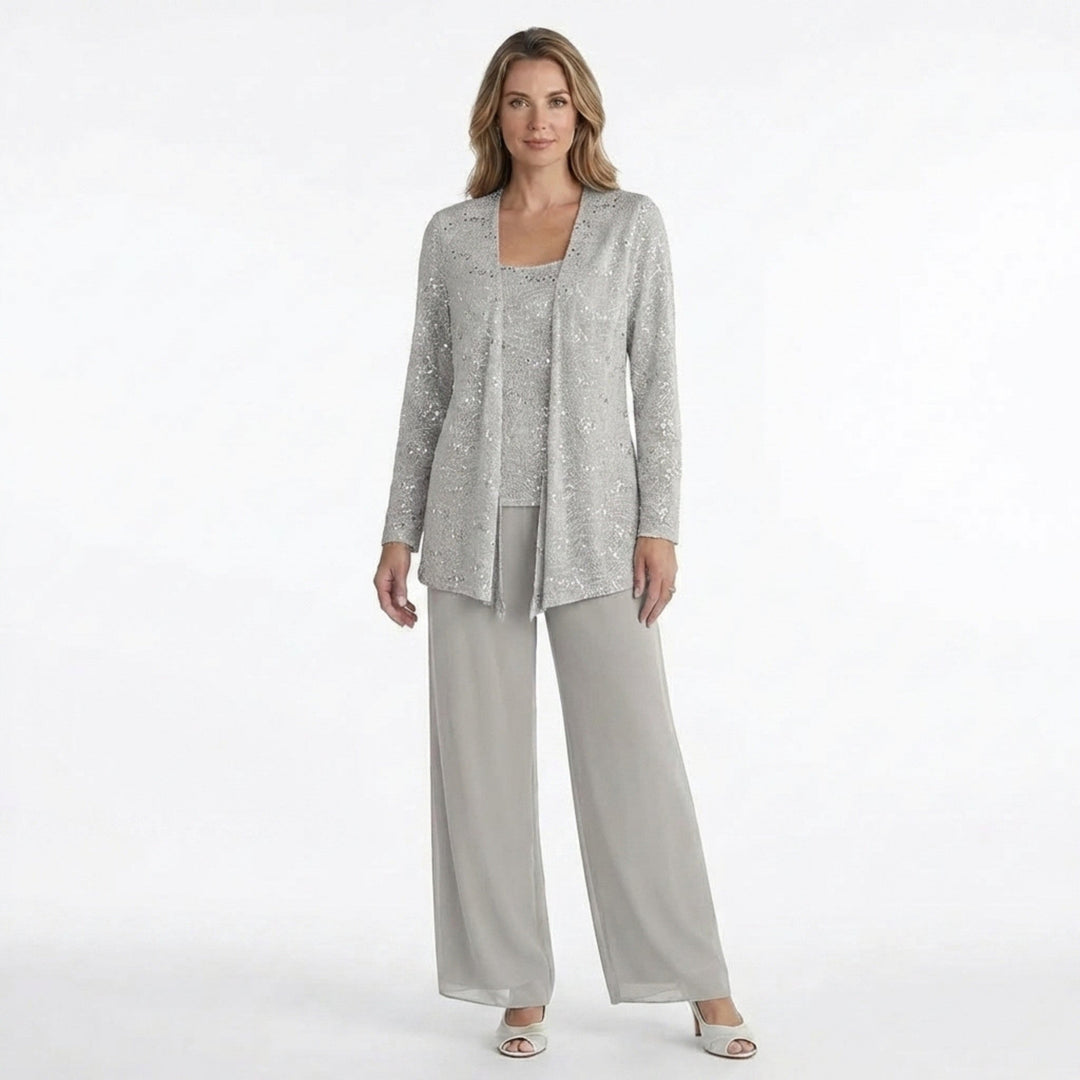 Women’s Sequin Detail Pantsuit – Scoop Neck Jacket Set