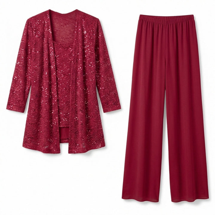 Women’s Sequin Detail Pantsuit – Scoop Neck Jacket Set