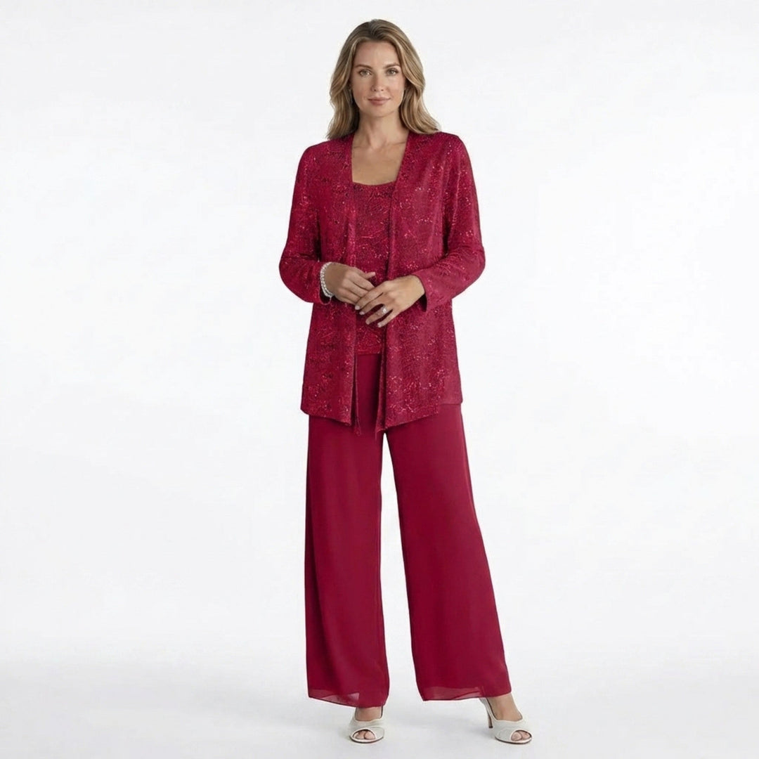 Women’s Sequin Detail Pantsuit – Scoop Neck Jacket Set