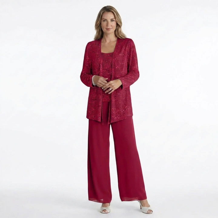 Women’s Sequin Detail Pantsuit – Scoop Neck Jacket Set