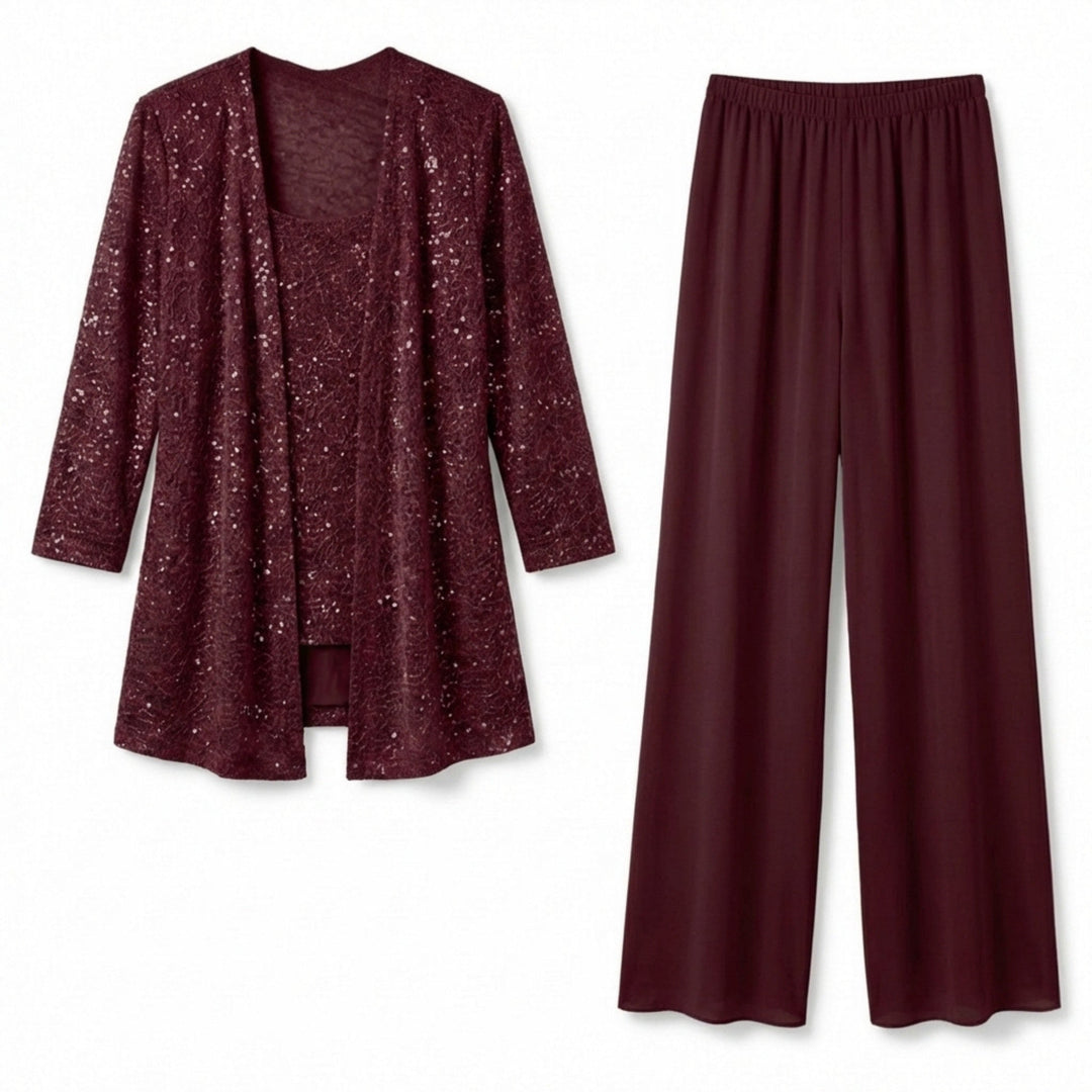 Women’s Sequin Detail Pantsuit – Scoop Neck Jacket Set