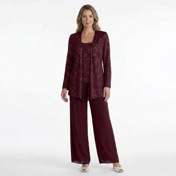 Women’s Sequin Detail Pantsuit – Scoop Neck Jacket Set