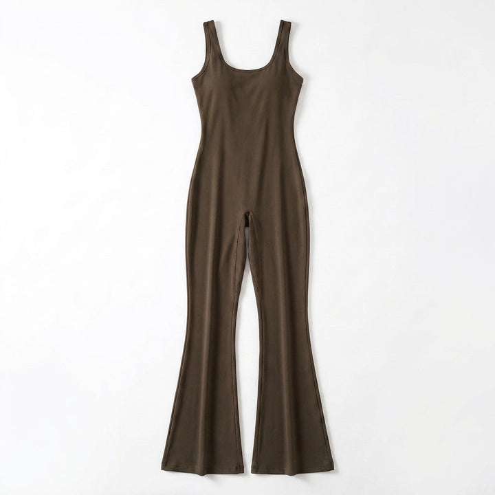 Women’s Sleeveless Jumpsuit – Scoop Neck Flared Leg