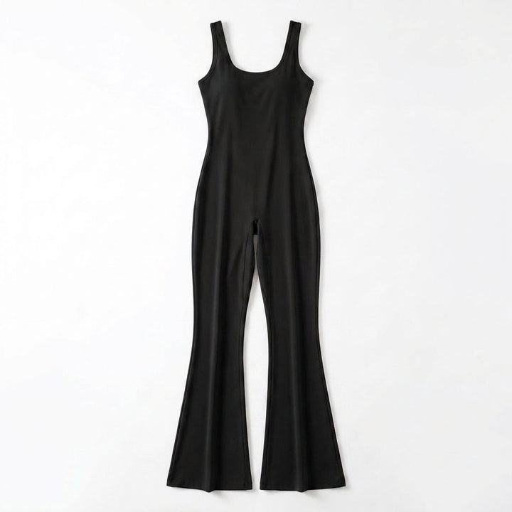 Women’s Sleeveless Jumpsuit – Scoop Neck Flared Leg