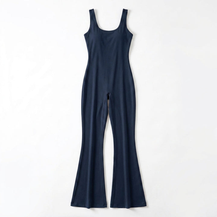 Women’s Sleeveless Jumpsuit – Scoop Neck Flared Leg