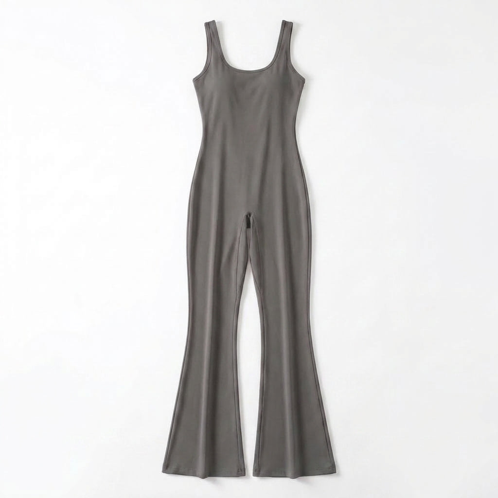 Women’s Sleeveless Jumpsuit – Scoop Neck Flared Leg