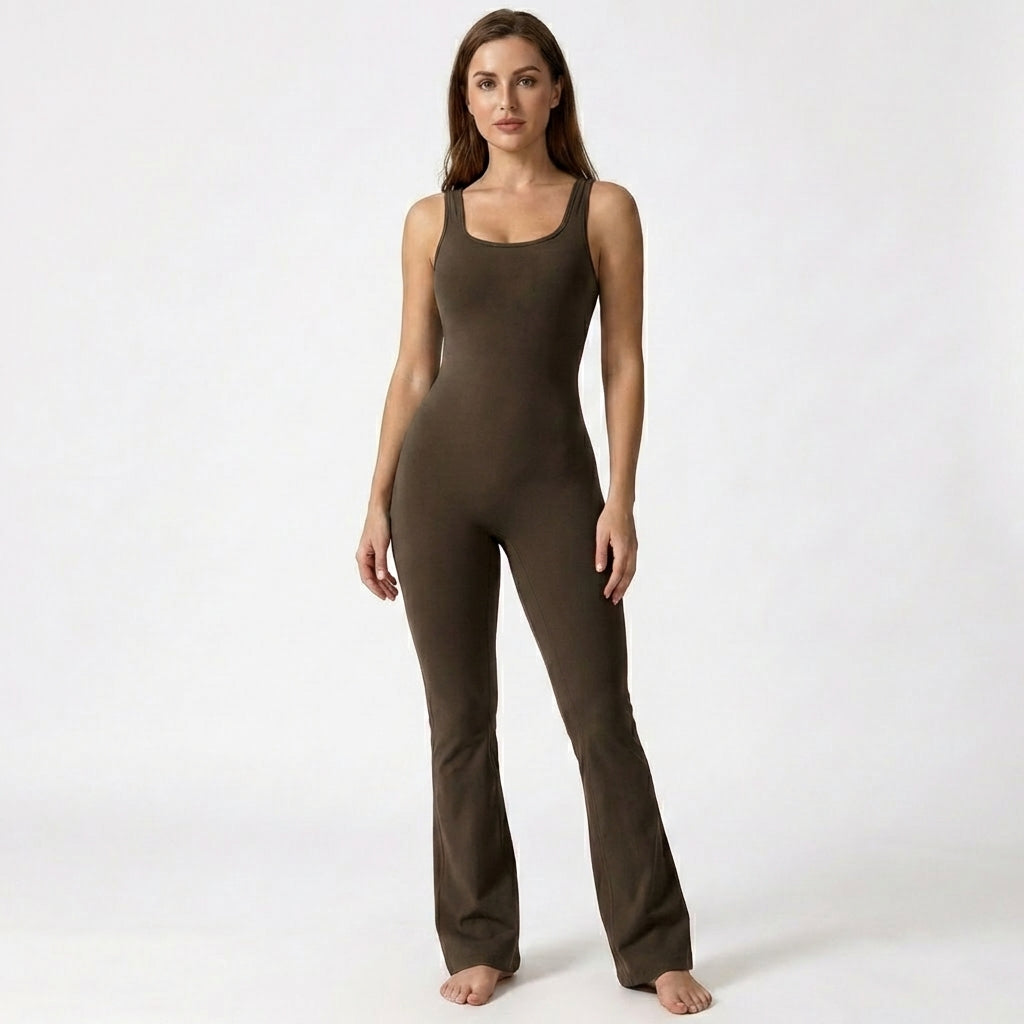 Women’s Sleeveless Jumpsuit – Scoop Neck Flared Leg