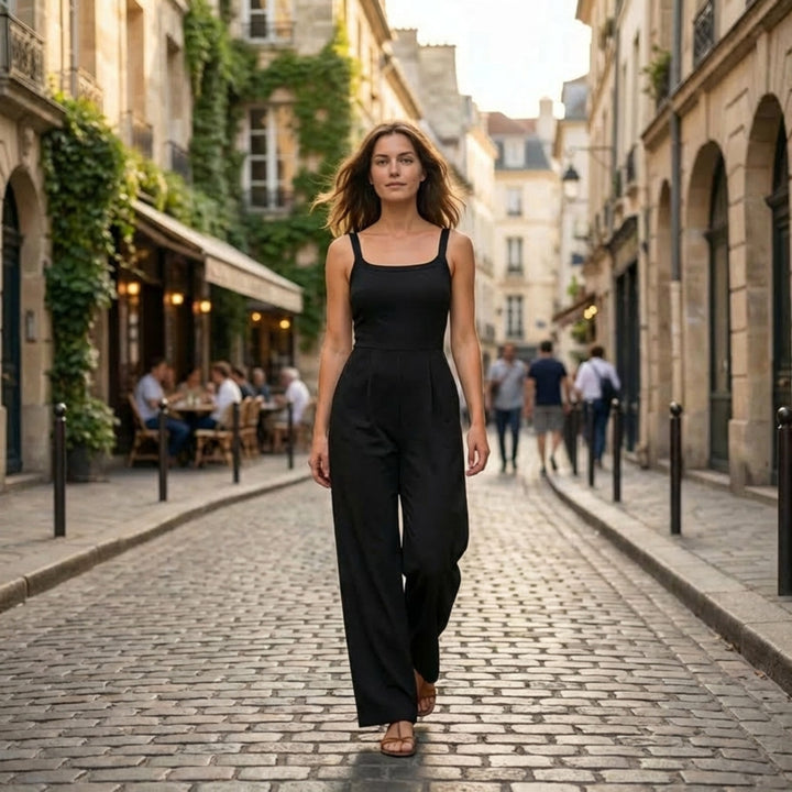 Women’s Sleeveless Knit Jumpsuit – Wide-Leg Solid Design