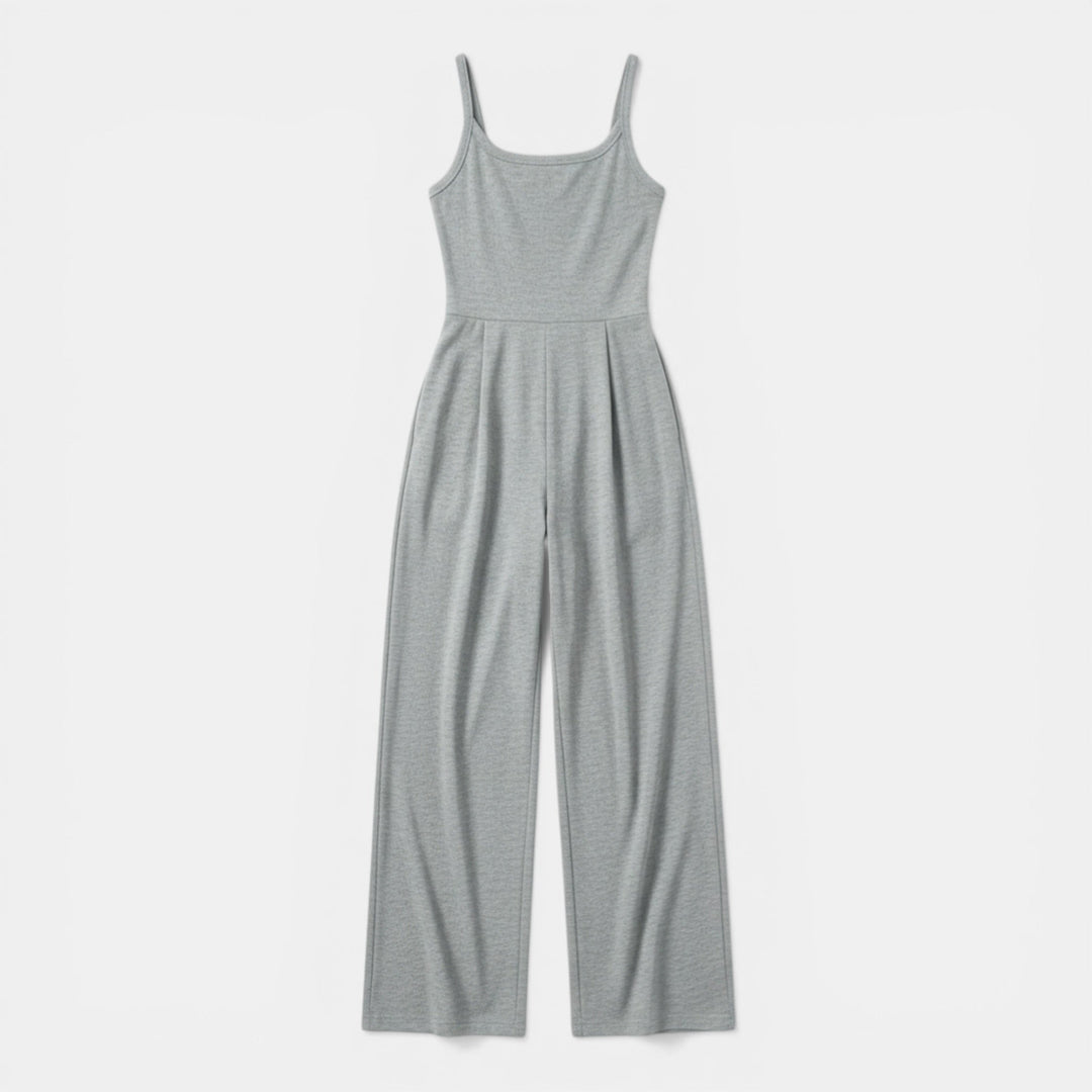 Women’s Sleeveless Knit Jumpsuit – Wide-Leg Solid Design