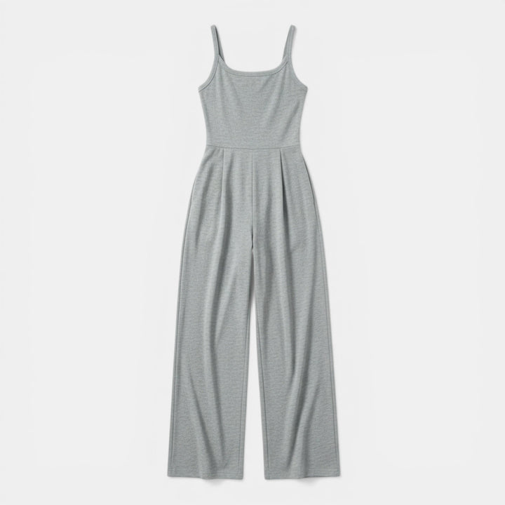 Women’s Sleeveless Knit Jumpsuit – Wide-Leg Solid Design