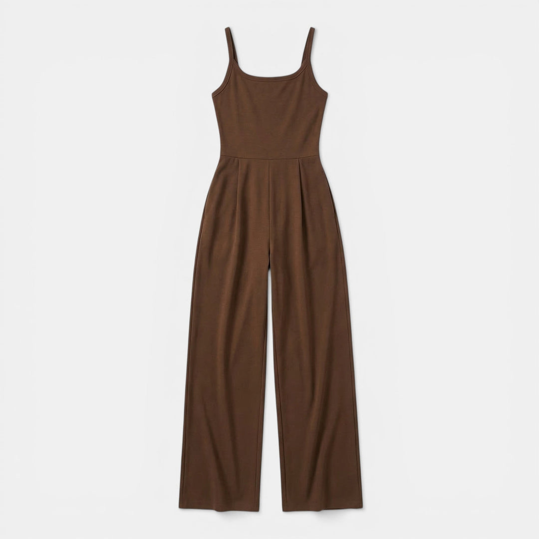 Women’s Sleeveless Knit Jumpsuit – Wide-Leg Solid Design