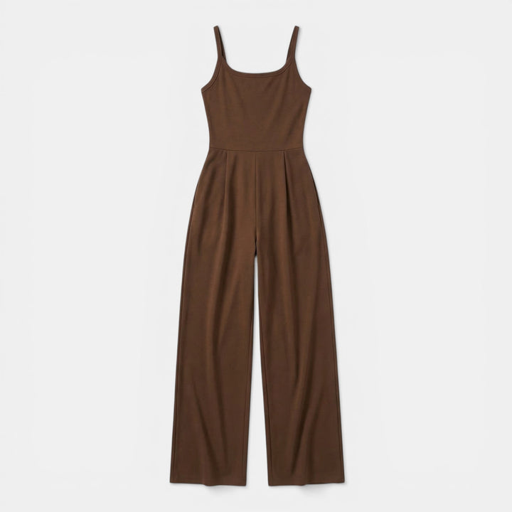 Women’s Sleeveless Knit Jumpsuit – Wide-Leg Solid Design