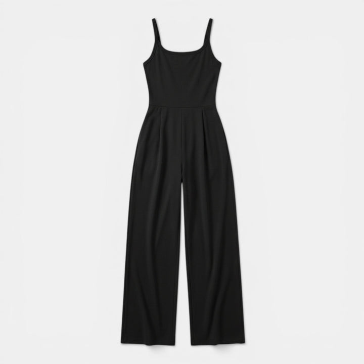 Women’s Sleeveless Knit Jumpsuit – Wide-Leg Solid Design
