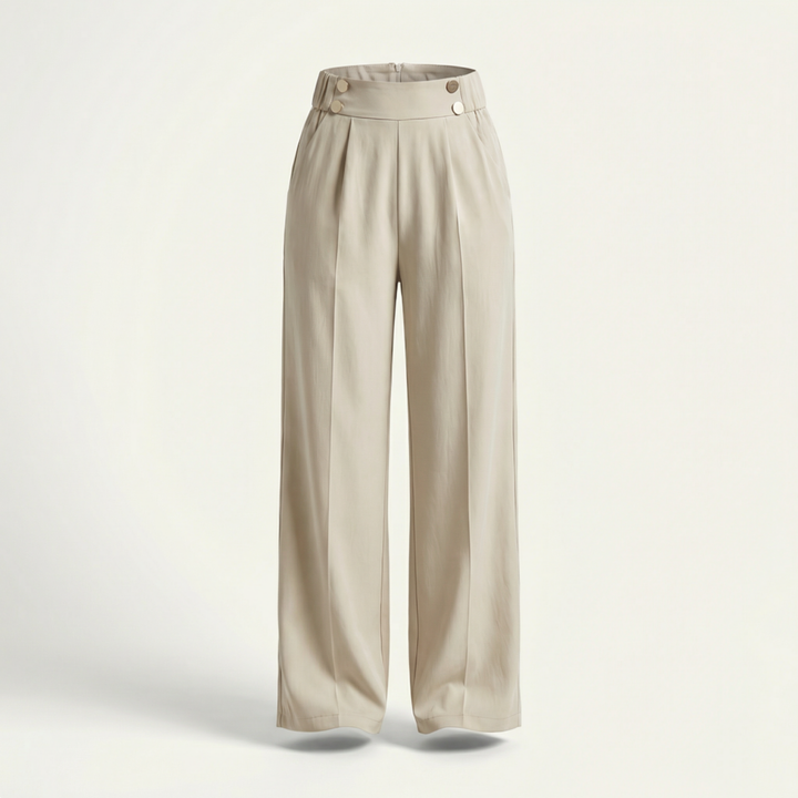 Women’s Straight-Leg Office Pants – Elegant Button Detail Style