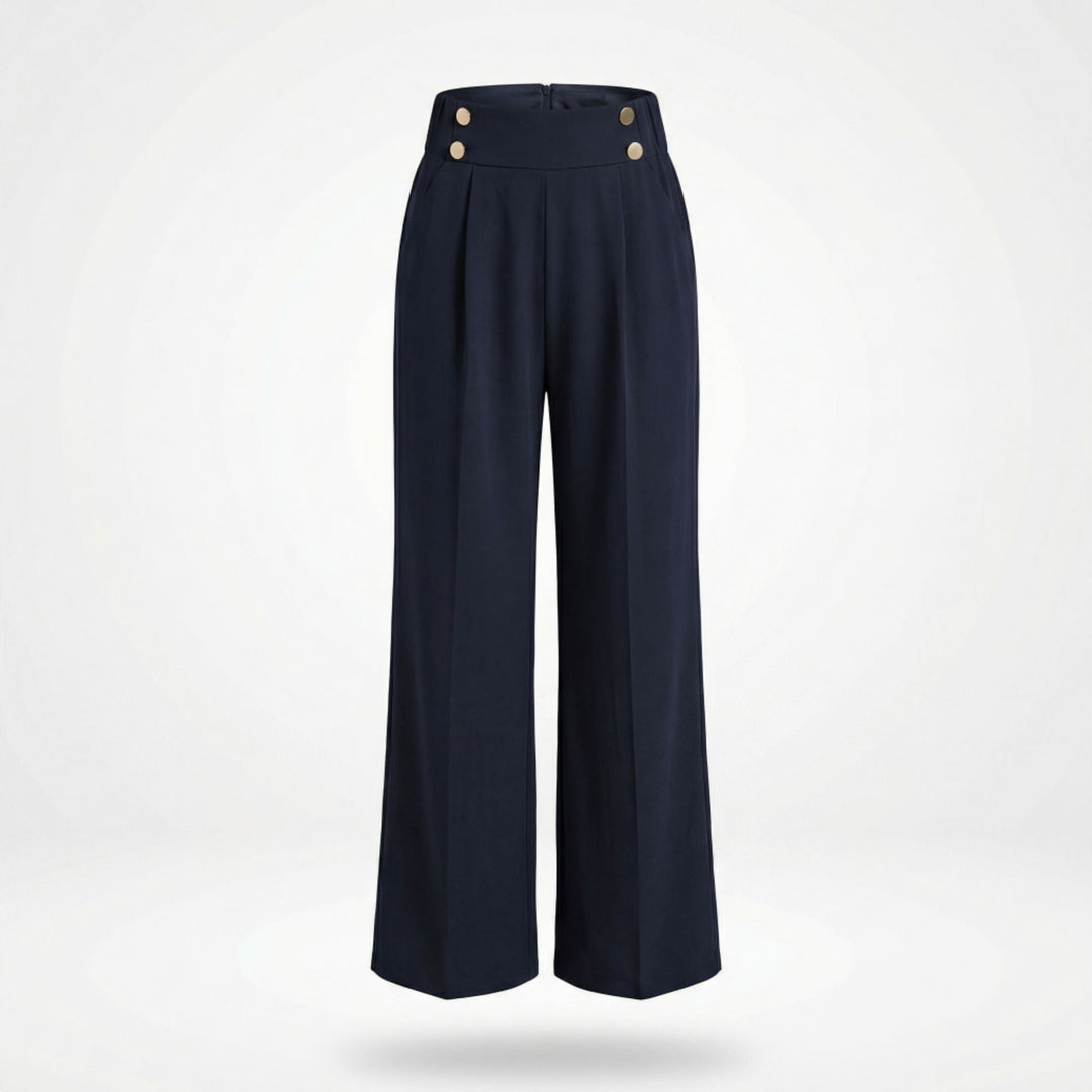 Women’s Straight-Leg Office Pants – Elegant Button Detail Style