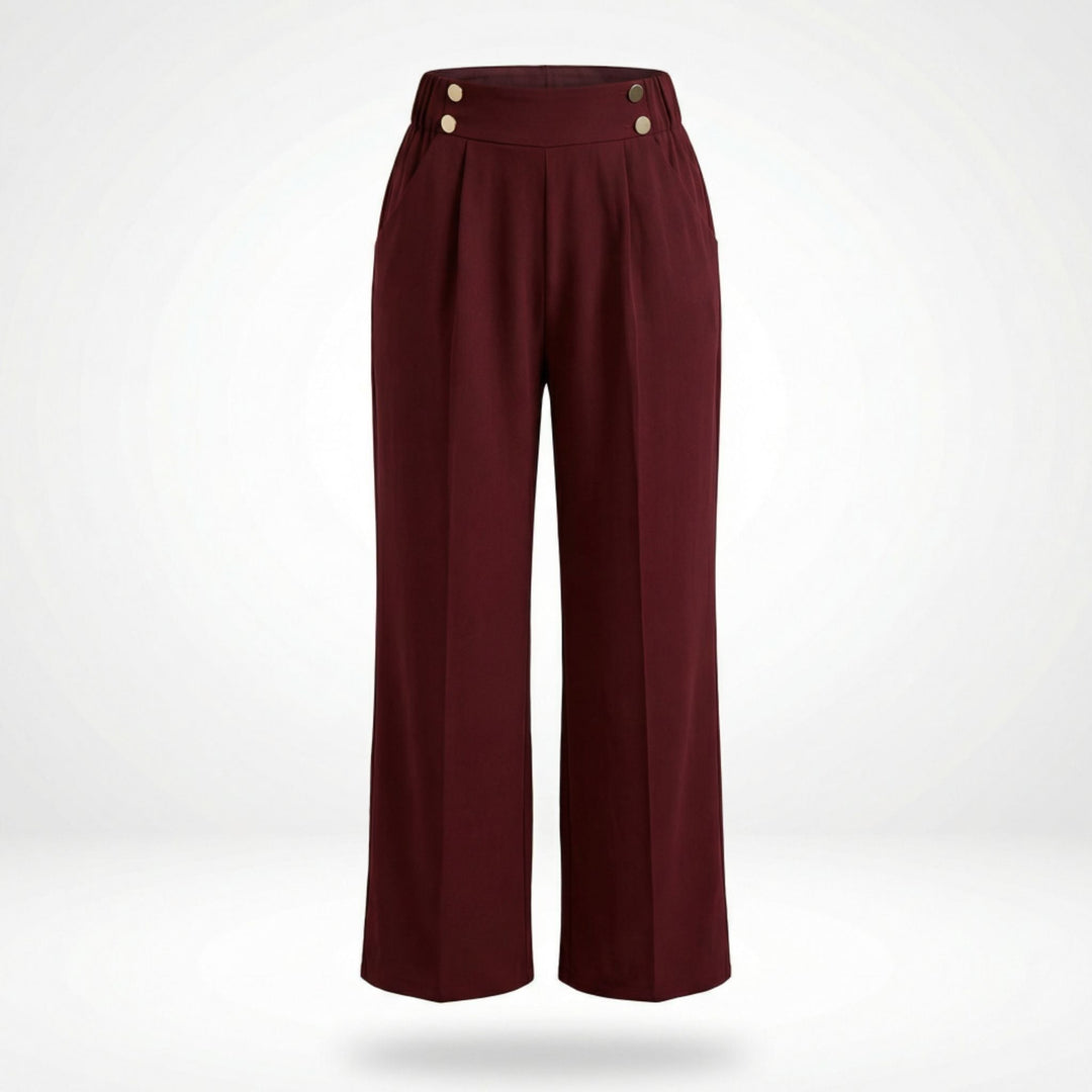 Women’s Straight-Leg Office Pants – Elegant Button Detail Style