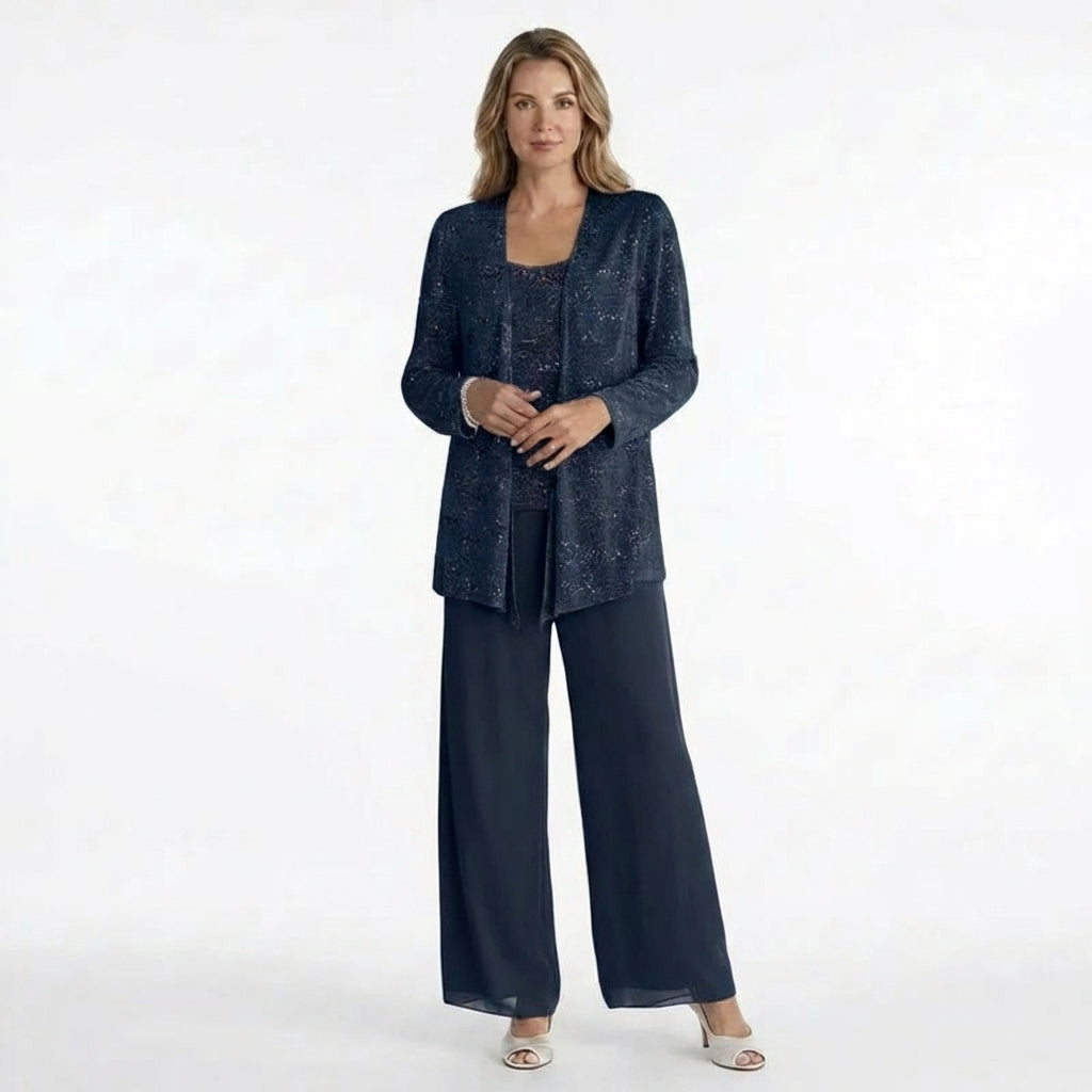 Women’s Sequin Detail Pantsuit – Scoop Neck Jacket Set